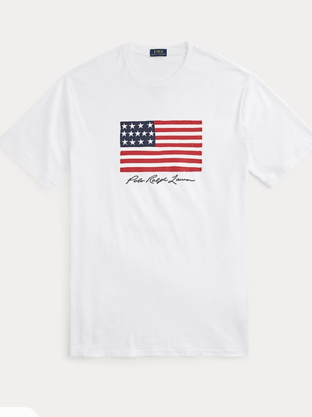 Ralph Lauren White Tee with Red & Blue Flag Graphic - Picture 2 of 7